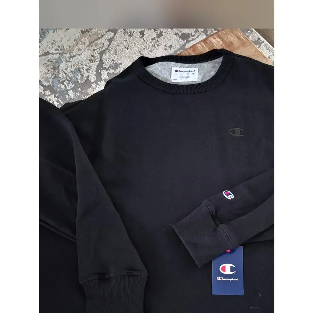 Champion Black Crewneck Sweatshirt Men's XL NWT Sleeve Logo Athleisure